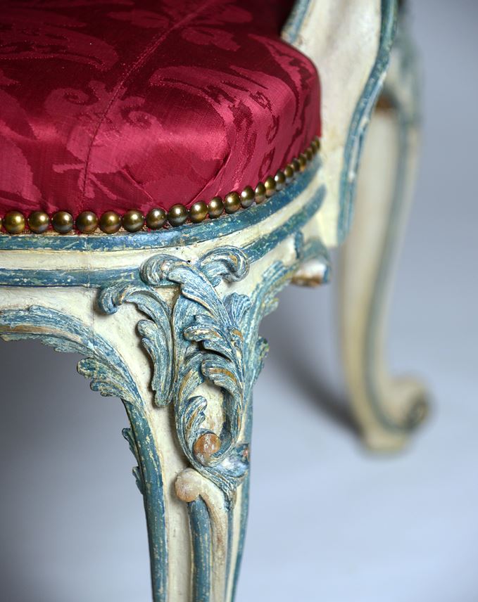 John Cobb - A rare pair of blue and white painted armchairs from Easton Neston house | MasterArt
